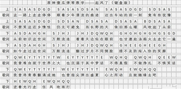 原神镜花之琴乐谱起风了演奏方法