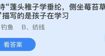 蚂蚁庄园：古诗蓬头稚子学垂纶侧坐莓苔草映身描写的是孩子在学习